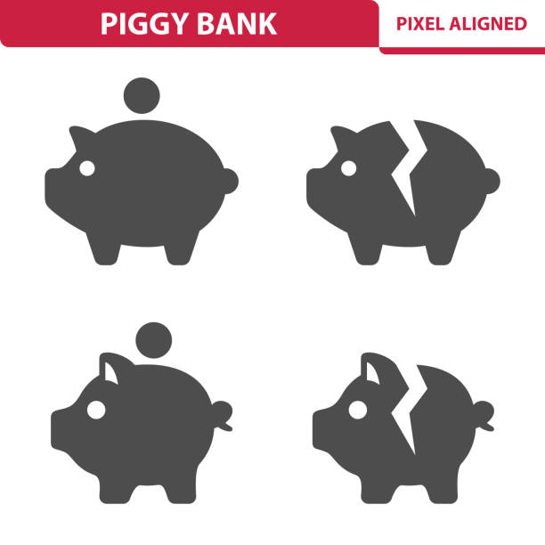 저금통 아이콘 - piggy bank broken empty coin bank stock illustrations