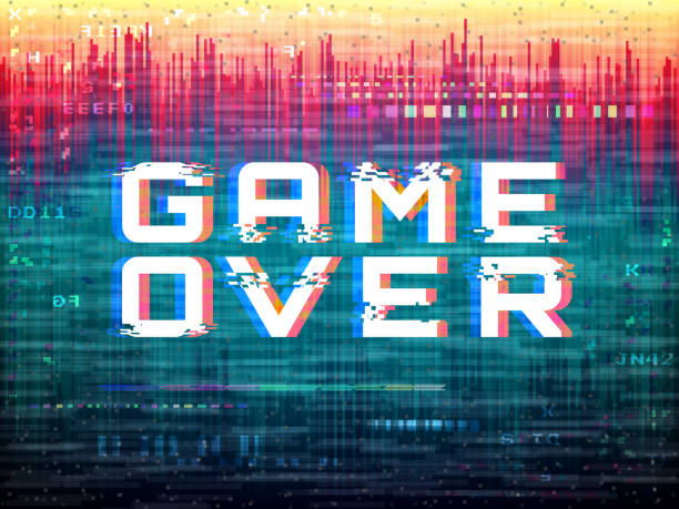 istock Game over text. Video game glitch. Color distortions and pixel noise. Digital error template. Retro vhs effect. Abstract bright design. Analog backdrop. Modern vector illustration 1069815226