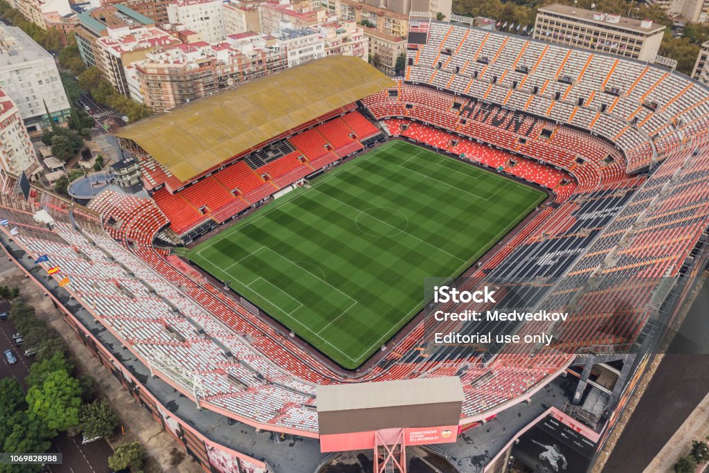 Aerial view of Mestalla Stadium VALENCIA, SPAIN, OCTOBER 2018 - Aerial view of Mestalla Stadium Estadio Mestalla Stock Photo