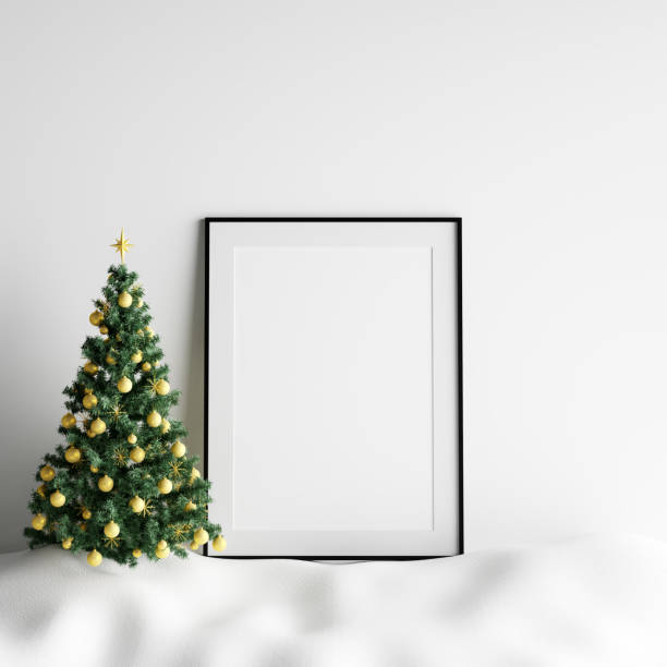 istock Mock Up Poster Frame Interior White Christmas Winter Decoration 1069833968