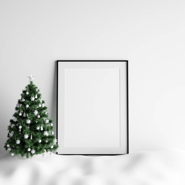 istock Mock Up Poster Frame Interior White Christmas Winter Decoration 1069833970