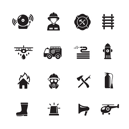 Fire fighter icon, set of 16 editable filled, Simple clearly defined shapes in one color.