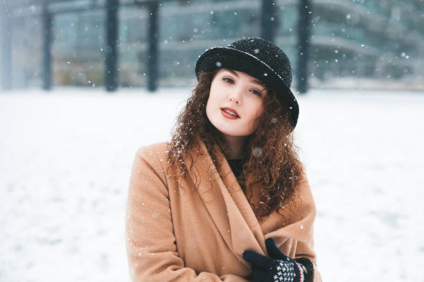 Woman in the Snow stock photo