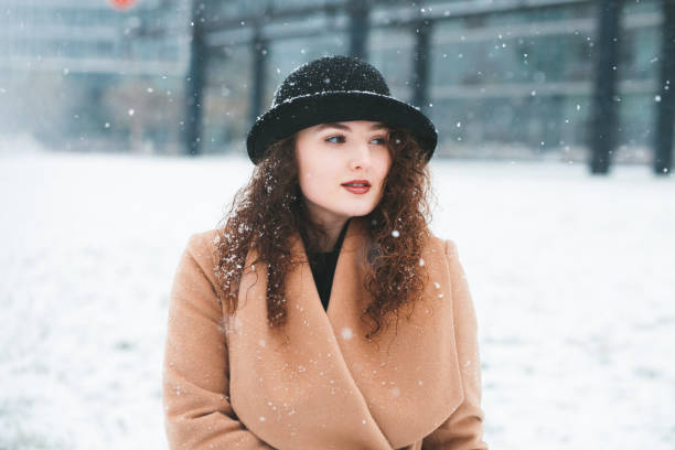 Woman in the Snow stock photo