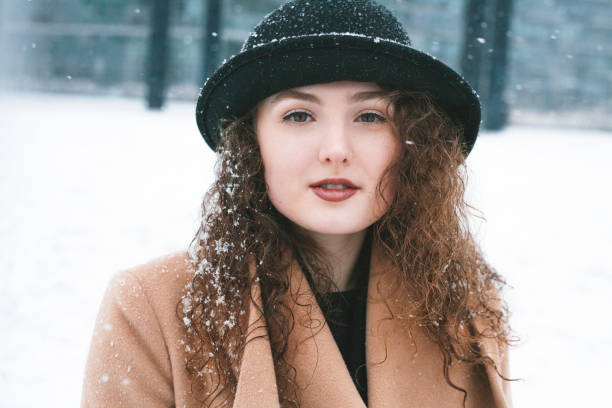 Woman in the Snow stock photo