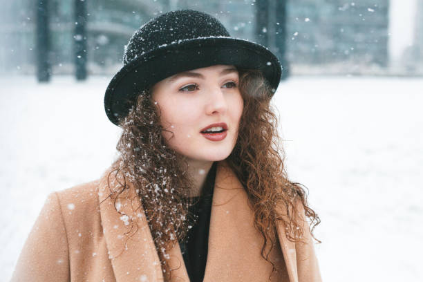 Woman in the Snow stock photo