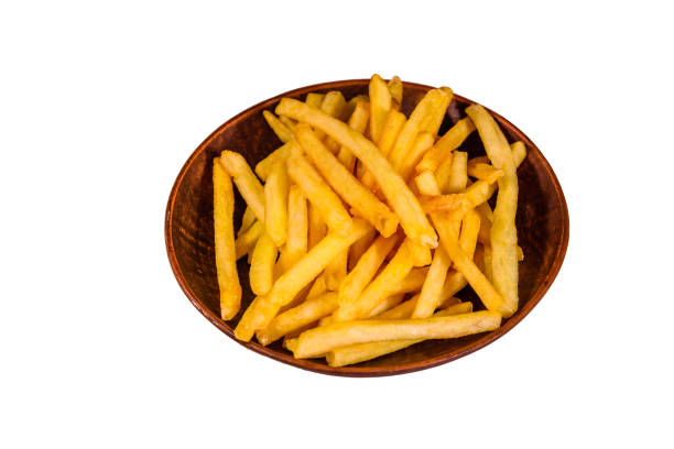 istock Ceramic plate with french fries isolated on a white background 1069848318