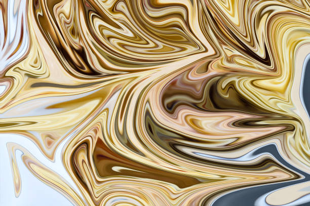 istock Liquify Abstract Pattern With Yellow, Brown And White Graphics Color Art Form. Digital Background With Liquifying Flow. 1069850212