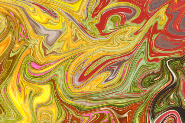 istock Liquify Abstract Pattern With Yellow, Orange, Red, Pink And Green Graphics Color Art Form. Digital Background With Liquifying Flow. 1069851856