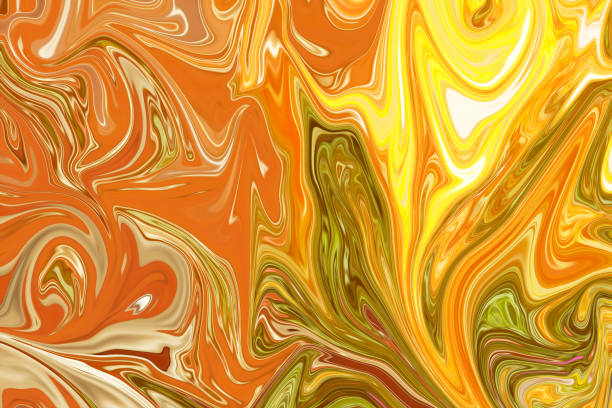 istock Liquify Abstract Pattern With Yellow, Orange, Red, Pink And Green Graphics Color Art Form. Digital Background With Liquifying Flow. 1069851874