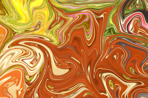istock Liquify Abstract Pattern With Yellow, Orange, Red, Pink And Green Graphics Color Art Form. Digital Background With Liquifying Flow. 1069851880