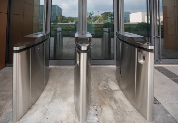 istock security at an entrance gate with key card access control smart office building 1069858042