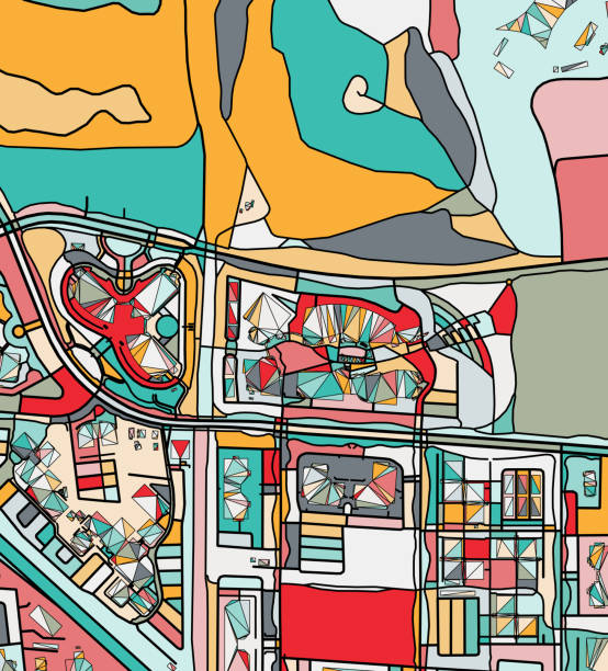 illustrazioni stock, clip art, cartoni animati e icone di tendenza di ilustration della mappa artistica della città di mountain view - silicon valley