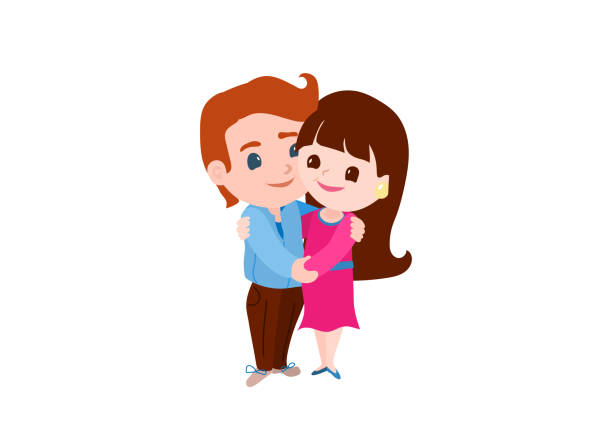 Couple In Love Man And Woman Hugging Each Other Gently Cartoon Characters  Graphic Design Vector Illustration Stock Illustration - Download Image Now  - iStock