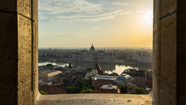 istock Budapest cityscape skyline with view of Danube River in Hungary 1069893290