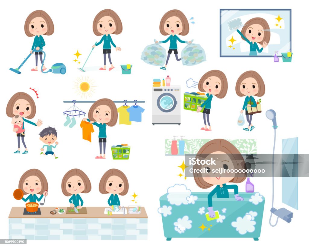 Femmes de cheveux de Bob Sportswear_housekeeping - clipart vectoriel de Adulte libre de droits