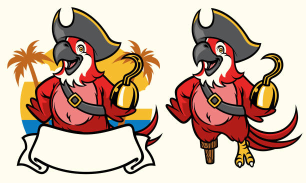 ара птица пиратский мультфильм - portrait birds wild animals animals and pets stock illustrations
