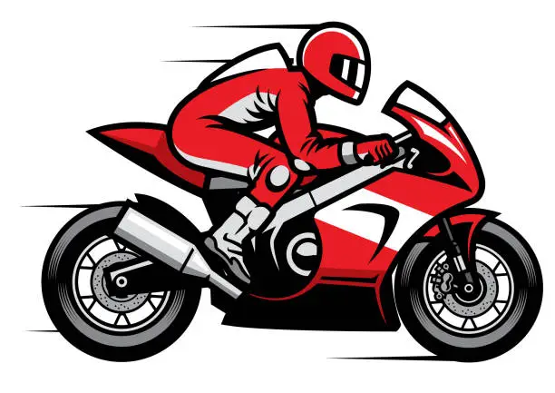 Vector illustration of sport motorbike racer riding fast