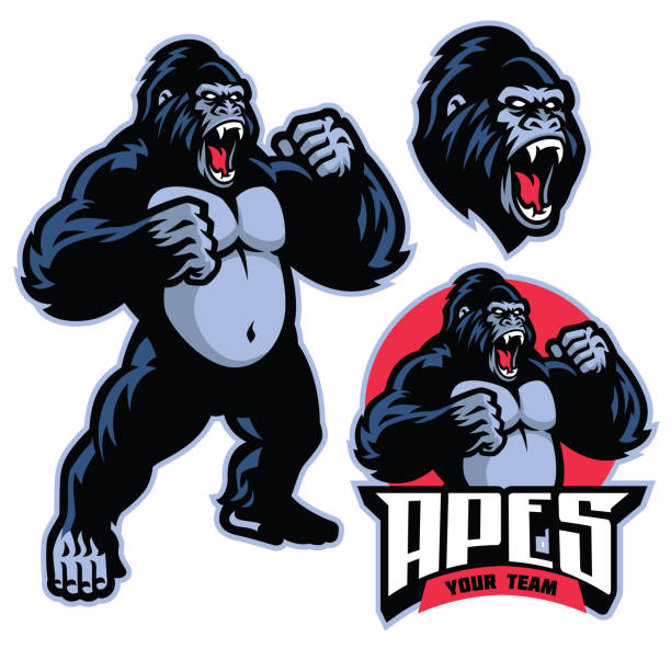 wütend gorilla maskottchen stehend - silberrucken gorilla stock-grafiken, -clipart, -cartoons und -symbole