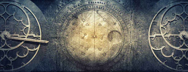 istock Ancient astronomical instruments on vintage paper background. 1069913728
