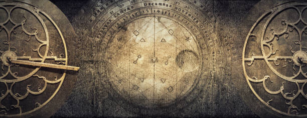 istock Ancient astronomical instruments on vintage paper background. Abstract old conceptual background on history, mysticism, astrology, science, etc. Retro style. 1069914840