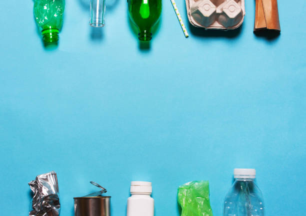 istock Household waste on a blue background 1069914868