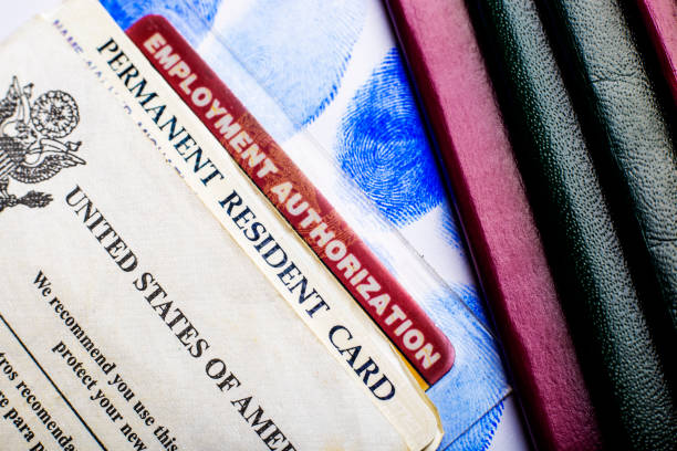 passport and green card - emigration and immigration passport passport stamp usa imagens e fotografias de stock