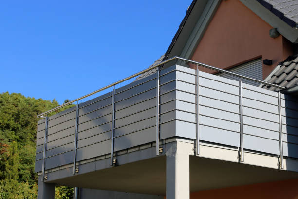 istock Balcony railing with glass and stainless steel 1069915522