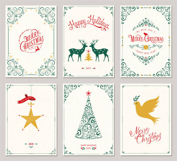 stockillustraties, clipart, cartoons en iconen met sierlijke kerst groet cards_05 - piek kerstversiering