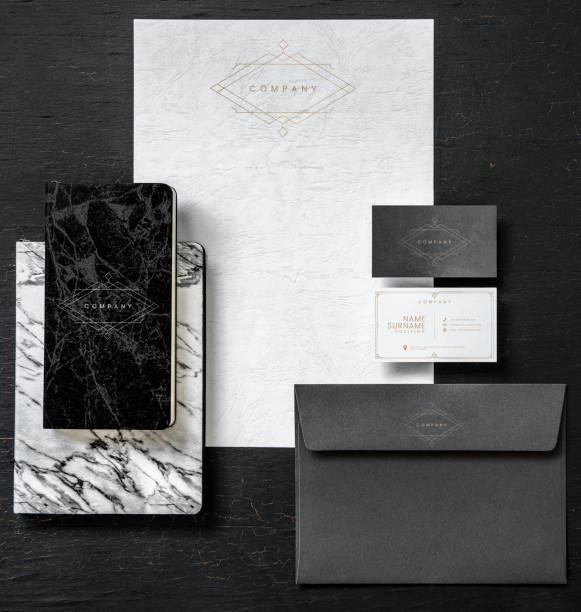 Black and white set of printed material mockups
