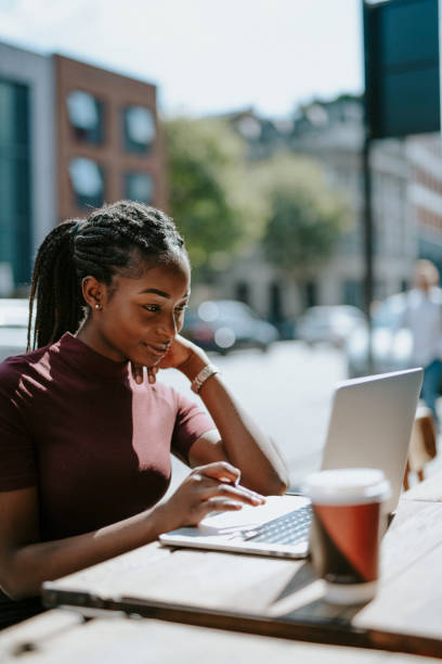 istock Woman working remotely from a cafe 1069922532