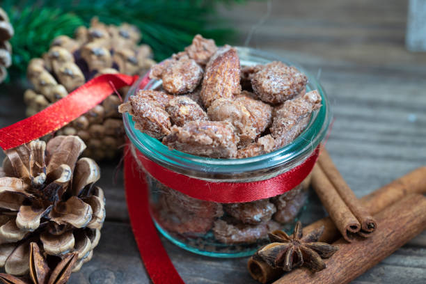 Christmas time with sugared roasted almonds stock photo
