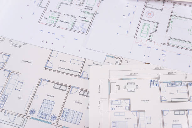 istock Architect's drawing, house project as background closeup 1069926964