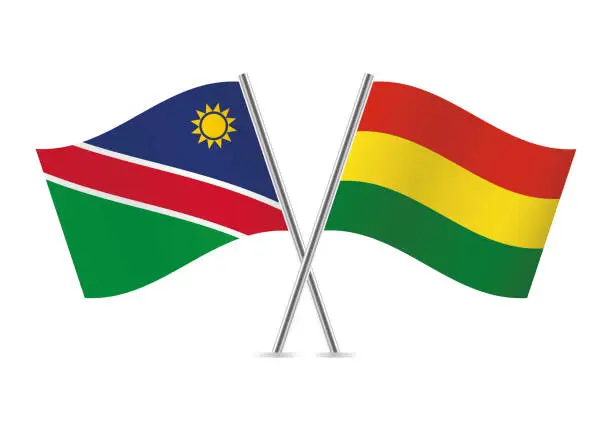 Vector illustration of Namibia and Bolivia flags. Vector illustration.