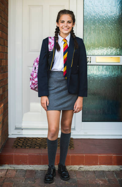 Young teen girl ready for school Young teen girl ready for school skirt photos stock pictures, royalty-free photos & images