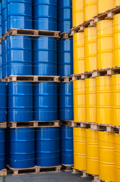 istock Blue and yellow oil drums 1069930512