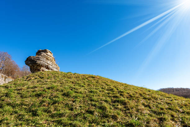Limestone Monolith - Unusual karst erosion formation in the Regional Natural Park of Lessinia (Valle delle Sfingi), Veneto, Verona, Italy, Europe