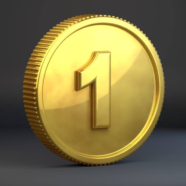 istock Golden coin with number 1 isolated on black background. 1069938808