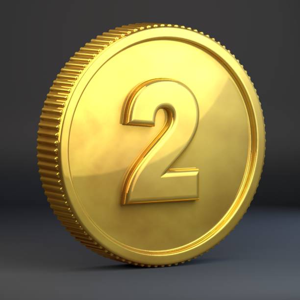 istock Golden coin with number 2 isolated on black background. 1069938810