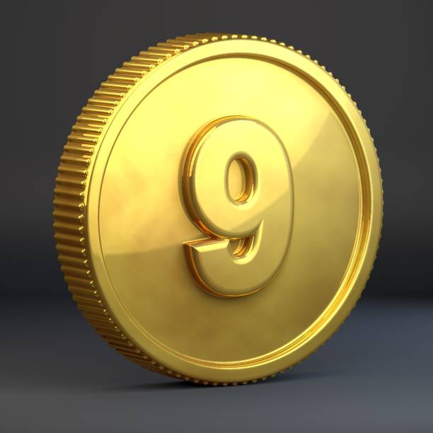 istock Golden coin with number 9 isolated on black background. 1069940846