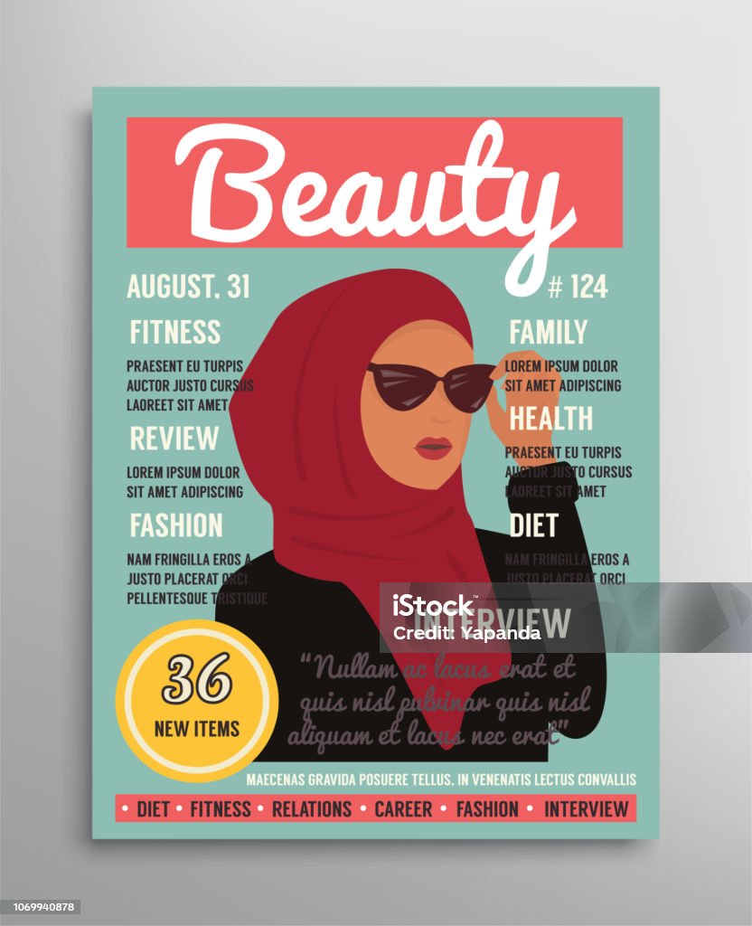 뷰티 패션 아랍 이슬람 여성을 위한 건강에 대 한 잡지 표지 템플릿 벡터 일러스트 레이 션 잡지 표지에 대한 스톡 벡터 아트 및 기타  이미지 - Istock