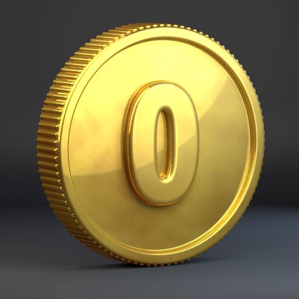 istock Golden coin with number 0 isolated on black background. 1069940916