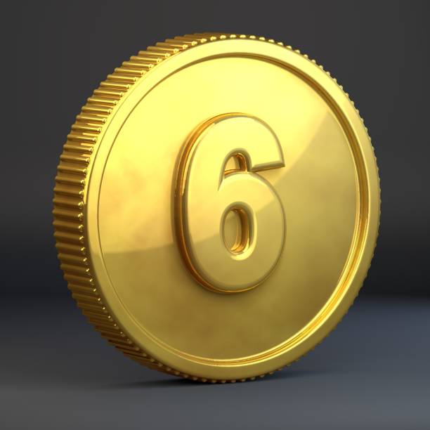 istock Golden coin with number 6 isolated on black background. 1069940920