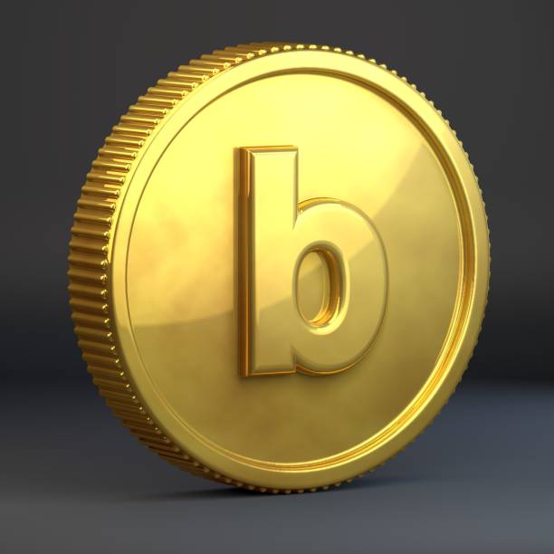 istock Golden coin with letter B lowercase isolated on black background. 1069941144