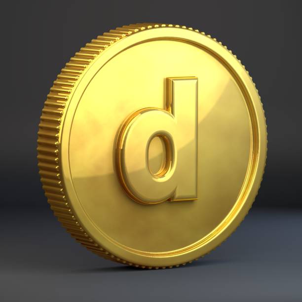 istock Golden coin with letter D lowercase isolated on black background. 1069941174