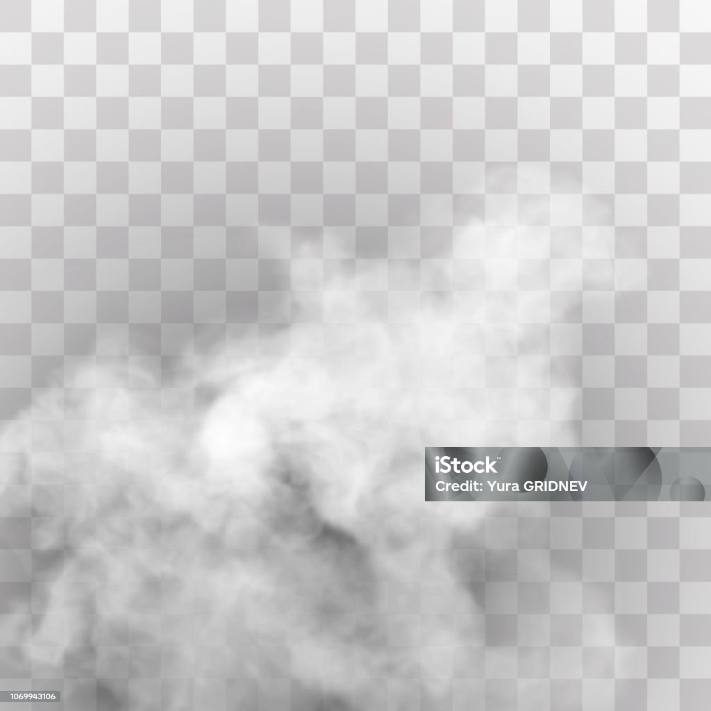 L'effetto speciale trasparente si distingue per nebbia o fumo. Vettore nuvoloso bianco, nebbia o smog. - arte vettoriale royalty-free di Fumo - Materia