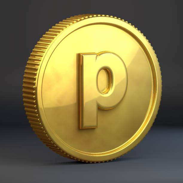 istock Golden coin with letter P lowercase isolated on black background. 1069943788
