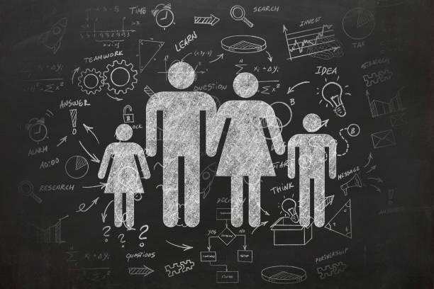 Mother, father and children made of paper