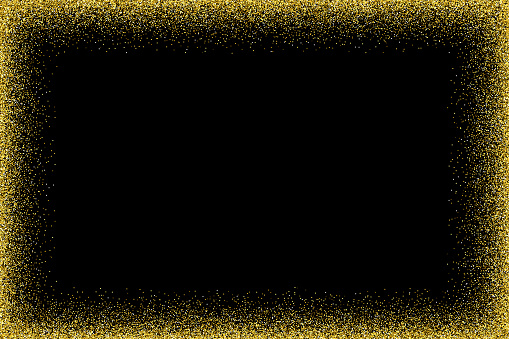 Empty gold frame on black background for use as a design element.