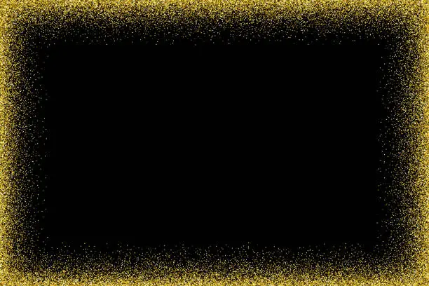 Vector illustration of Empty glitter gold frame on black background